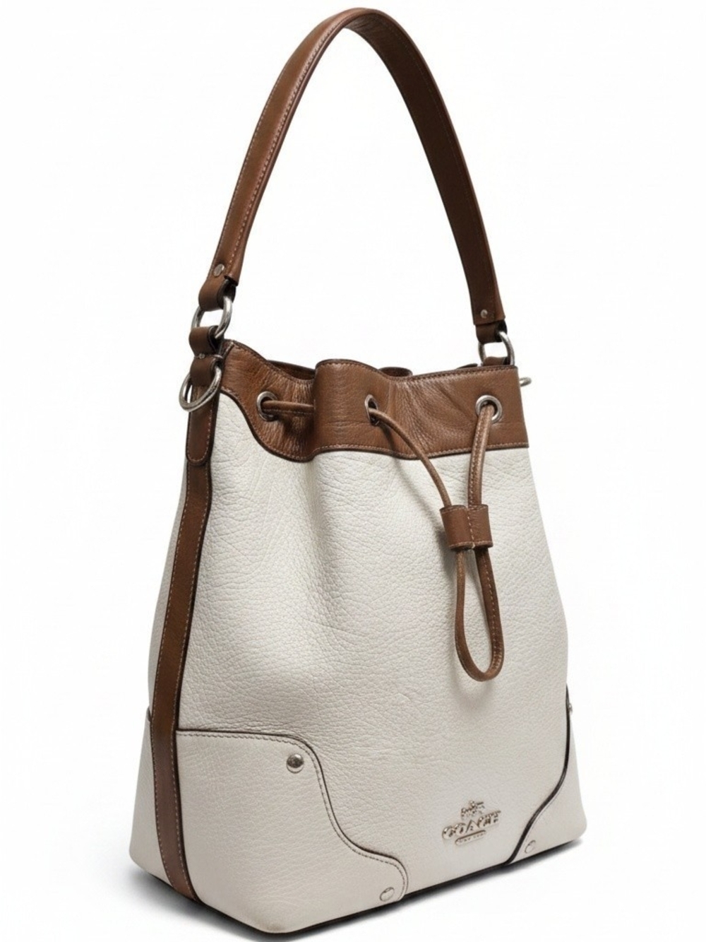 Coach Mickie Drawstring Pebble Leather Shoulder Bag